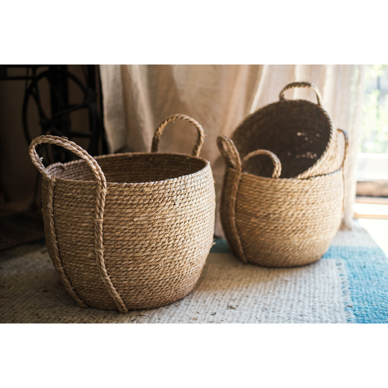Gracie Oaks Straw Basket with Handle Wayfair